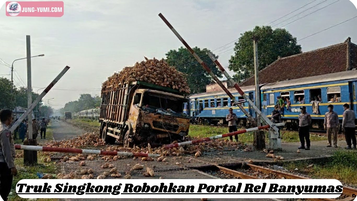 Truk Singkong Robohkan Portal Rel Banyumas